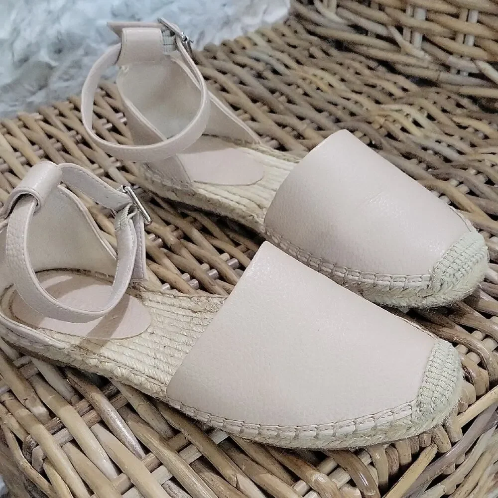 Witchery Pale Pink Ankle-Strap Espadrille Flats Womens Sz Eu 37 (7) Minimalist